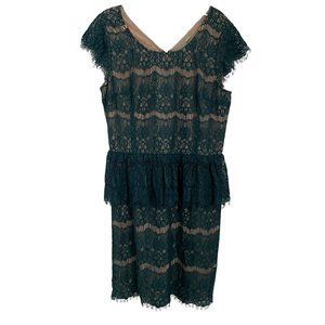 Anthropologie Maeve Elsa Green Floral Lace Cap Sleeve Peplum Mini Dress Large